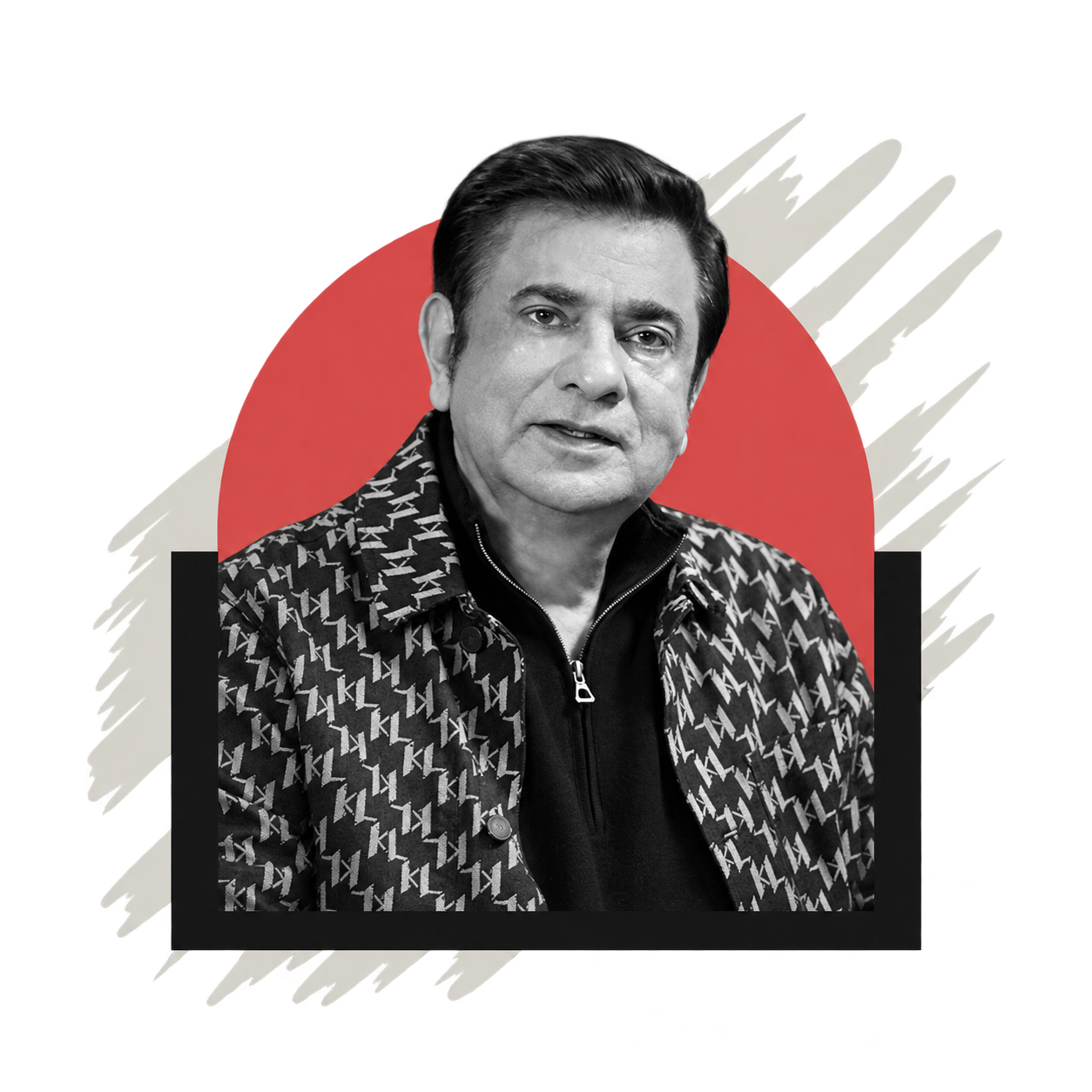 Deep Trivedi, in a black-and-white portrait with a coral arch and brush backdrop